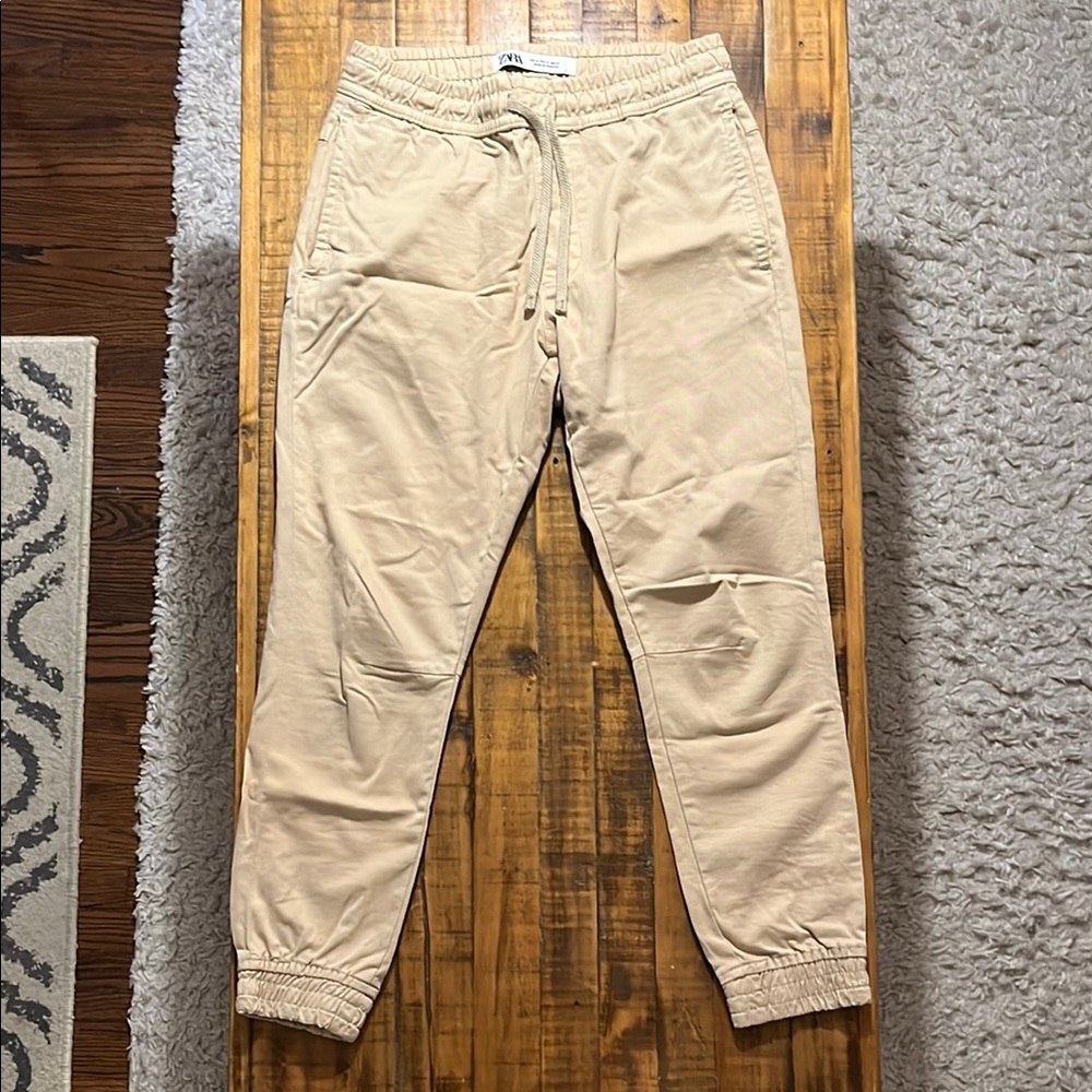 Zara Tan Sweatpants with Tapered Legs and Elastic Cuffs